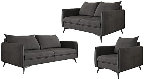 S-Style Möbel Sofa Couch 3 Sitzer 225 x 100 x 75 cm Samtstoff Metallbeine Gold Elegant Gesteppt Freistehend Milton Schwarz