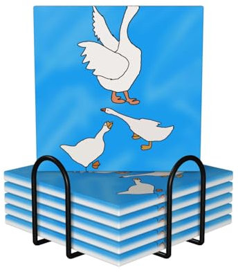 Quadratische Keramik-Kork-Untersetzer, 6 Stück, weißes Gänsehaus-Muster, rutschfester Korkboden, passend für alle Kaffeetassen, Gläser und Tassen ​