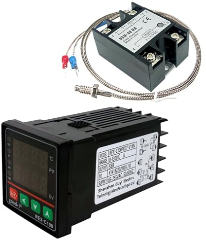 Digital Temperaturregler, 0-1300 ℃ PID Regler Thermostat mit K Sensoreingangsrelais, Digital Intelligente Thermostat Relais Ausgang, Alarm PID Temperaturregler Kits (A)