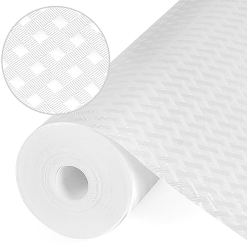 Origuuds Protector Cajones Cocina EVA Plastico Protector Antideslizante Estantes el Gabinete Impermeable, para Nevera Mueble Fregadero Estante (Blanco/30cm x 150cm)