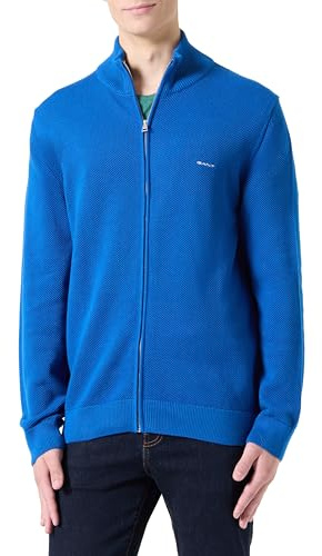 GANT Men's Cotton Pique Zip Cardigan Sweater (1-Pack), Lapis Blue, 3XL
