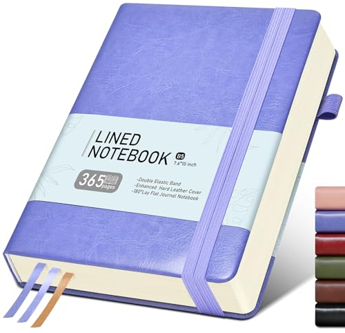 Lined Journal Notebook with 365 Pages, Hardcover Leather Journal for Women Men, B5 Large College Ruled Journaling Notebooks for Writing, Thick Journals for Work School Note Taking 7.6'' X 10'', Purple