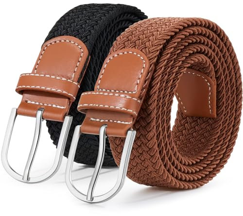 Yangbaga Stretchgürtel 2pcs Braun+Schwarz pro 125cm, Damen/Herren komfortabler elastischer geflochtener Stretch Gürtel für Damen und Herren