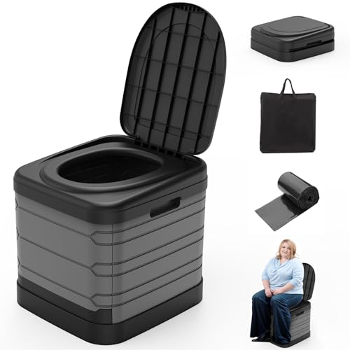 CAMPERFECT XXL tragbare Toilette für Erwachsene, verbesserte Camping-Toiletten, zusammenklappbare Toilette, extra groß, 42,4 cm hoch, Porta-Töpfchen für Camping, Outdoor-Aktivitäten und Reisen, 47 x