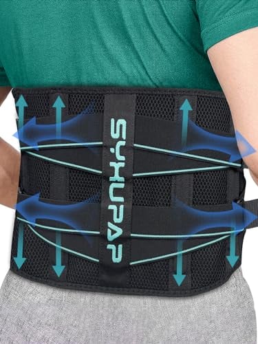 SYXUPAP Rückenstützgürtel mit 7 Metallstützen, Bequeme Rückenbandage für Herren und Damen mit Abnehmbarem 3D Lendenpolster zur unteren Rücken,LWS, Atmungsaktive Rückengurt für Arbeit und Sports
