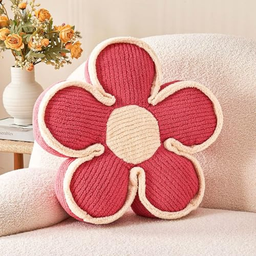 Kcvvcr Coussin de sol doux en forme de fleur, coussin décoratif en forme de fleur, coussin décoratif en forme de fleur, coussin décoratif en peluche pour canapé, lit (45 cm, rose pêche)