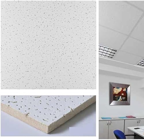 Panneaux de plafond 60 x 60 x 1,2 cm – 14 pièces – en fibre minérale – Lot de 5,04 m² – Absorbant – Finition fissurée – En appui