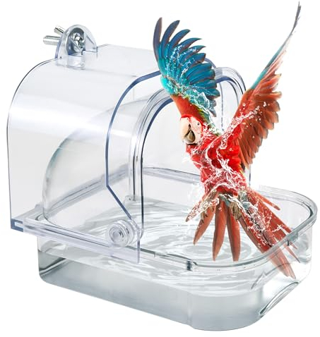 Transparent Bird Bath Tub for Cage - Drawer Style, Hanging Bird Tub, Water Bowl, Shower, Food Feeder Tray, Birdcage Accessory for Parrots, Parakeets, Cockatiel, Lovebirds, Canary