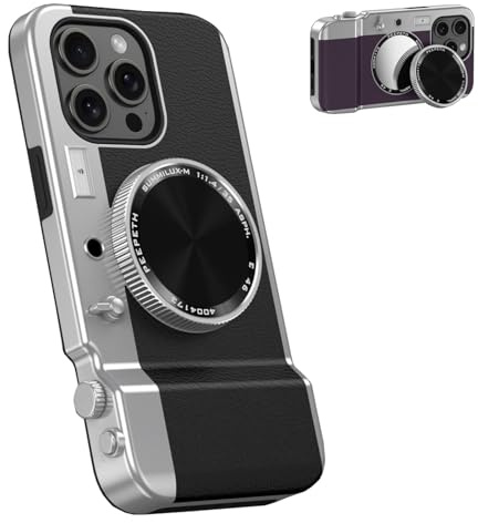 YAKVOOK Integrated Camera Phone Case for iPhone 13, Cute 3D Cartoon Retro Bluetooth Camera Phone Case with Mirror Hard PC Back Cover + Soft TPU Protector Compatible with Magsafe Black