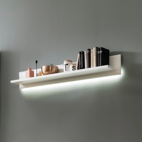 Lomadox Wandboard Wandregal Regal Board weiß matt 150 cm mit LED Beleuchtung