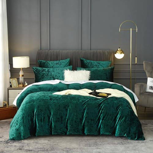 DXHOME Winter Bettwäsche 135x200cm Grün Dunkelgrün Samt Bettwäsche Warme Plüsch Flauschig Fleece Flanell Warm mit Deckenbezug Wendebettwäsche Bettbezug mit Reißverschluss und 1 Kissenbezug 80x80cm