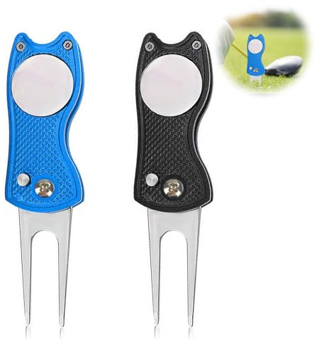 Pitchgabel Golf 2 Stück,Pitchgabel Golf,Golf Reparatur Pitchgabel,Golf Divot Reparatur Pop-up-Taste,Edelstahl Golf Divot Multifunktion Tool,Pitching gabel,Edelstahl Pitchgabeln für Golf Club-Sport