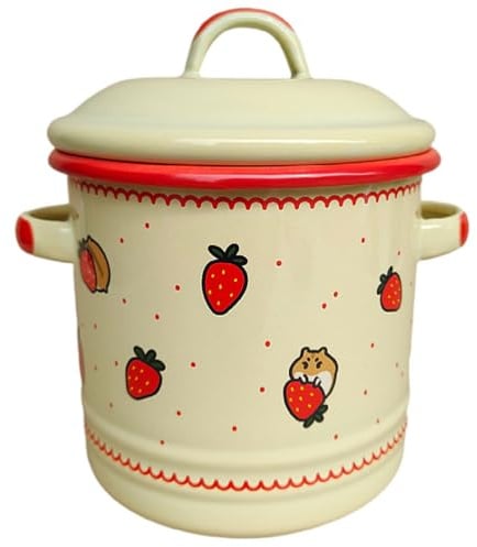 MOLUCKFU Emaille Kochtopf im Retro-stil Multifunktionaler Suppentopf Gewürzbehälter Küchentopf mit Henkel für Kochen und Aufbewahren von Lard und Öl
