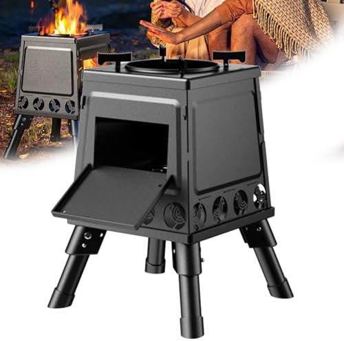 Estufa De Leña para Exteriores, Estufa De Leña Portátil, Estufas De Carpa De Leña, Totalmente De Acero Al Carbono, Espesor De Placa De 1,2 Mm, Estufa para Barbacoa, Cocina con Agua Hirviente