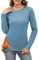 Aottori Damen Oberteile Thermo Shirt Langarm Rundhals Unterziehshirt Extra Warm Thermoshirt Slim Fit Thermounterhemd Basic Langarmshirt Winter Blau XXL