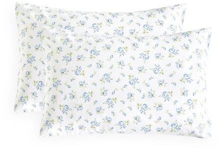 Wake In Cloud - Floral Pillow Cases, Coquette Cottagecore Aesthetic Flower Shabby Chic Rose Pattern, Set of 2 Soft Pillowcases Pillow Shams Covers, White Blue, Standard Size 20x26 Inches