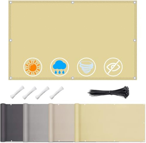 Toldo impermeable prémium rectangular con ojales, 2 x 2 m, protección solar, protección UV 95%, resistente a la intemperie, resistente a las roturas, perfecto para balcón, terraza y jardín, incluye