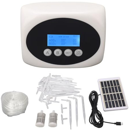 di Annaffiatura Solare, Pompa Romantica a Doppia Pompa 'acqua LCD Kit di Irrigazione Automatica a Goccia con Pannello Solare o Cavo USB per 15 Impianti