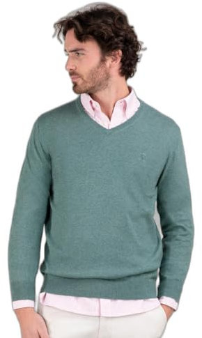 El Ganso Jersey Cuello Pico Coderas Verde Oscuro