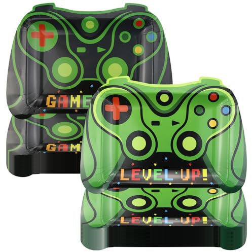 40 piatti di carta per videogiochi, decorazioni di compleanno verdi per videogiochi, per feste di compleanno, giochi per bambini, 23 x 32 cm