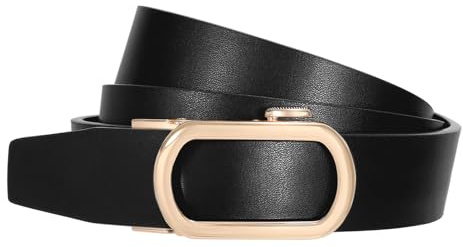 SUOSDEY Women Leather Ratchet Belt for Jeans Dresses Pants Black Brown Womens Belts with Gold Buckle