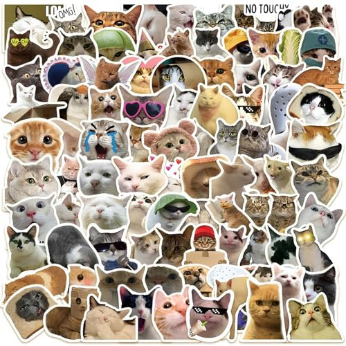 PceGan Katzen Sticker, 100 Stück Aufkleber, Lustig Niedlich Wasserfest Meme Sticker Katzensticker Geschenke für Katzenliebhaber, Sticker Aesthetic für Skateboard Laptop Erwachsene Kinder