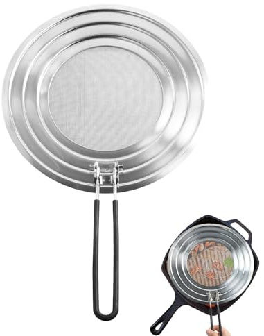 Chovbe Splatter Screen for Frying Pan 30CM/11.8 Inch - Stainless Steel Splatter Guard with Foldable Silicone Handle, Universal Fit 7.8-11.8 Inch Pans