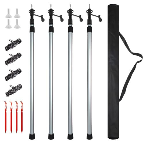 Umisu 4PCS Telescopic Tent Poles, 2.3M Adjustable Aluminium Tarp Poles, Heavy Duty Canopy Support Poles for Shade Sail Awning Camping Garden Shelter Holiday Accessories (Silver)