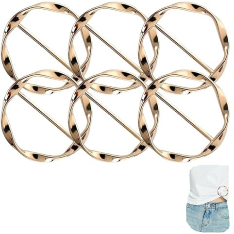 RAMGLYO 6 Pièces Boucles Métalliques pour Femme, Clip T-Shirt, Attache Foulard, Anneau de Ceinture en Soie, Nœud de Saumure, Fermoirs et Boucles pour Fille (Or)