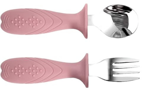 Couverts pour Bébé et - Ustensiles Et Couverts Pour Bébé Et En Bas Âge - Silicone Alimentaire Sécurisé, Poignées Ergonomiques Anti-Choque Pour Diversification 6+ Mois