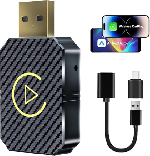 Adaptateur CarPlay sans Fil – Adaptateur Android Auto sans Fil, Mini Clé USB CarPlay, Wi-FI Bluetooth Plug & Play, Convertir filaire en sans fil iOS 10+/Android 10+, pour Voitures à partir de 2016