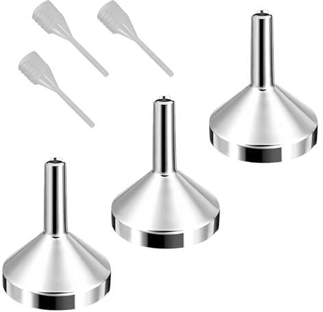 Lot de 3 petits entonnoirs + 3 entonnoirs à ressort pour cuisine - Entonnoir de remplissage en métal