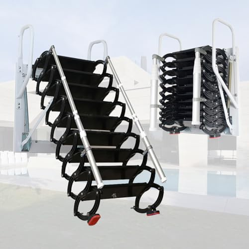Wall Mounted Attic Ladder, Pull Down Loft Stairs for Indoor, 12 Steps Retractable Home Attic Stairs, Folding Loft Staircase, Loft Ladder with Armrests Outdoor, Non slip (black, 12 steps)