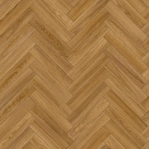 Dorset 669M Oak Wood Herringbone Effect Rimini Vinyl Flooring | - 3m x 2m (9ft10 x 6ft6)