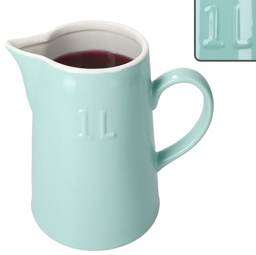 MamboCat Emilia Mint Krug 1L I Steingut Kanne in Pastellgrün & Cremeweiß I ideal für Wasser, Saft, Milch, Kakao & Limo I Frühstück, Brunch & Alltag I Karaffe mit Ausgießer & Henkel