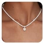 Maynor Birthstone Necklace for Women, 925 Sterling Silver Necklace with Clear CZ Apr Cubic Zirconia Pendant, Adjustable Silver Chain, Personalised Choker Jewellery Birthday Gift for Women & Girls