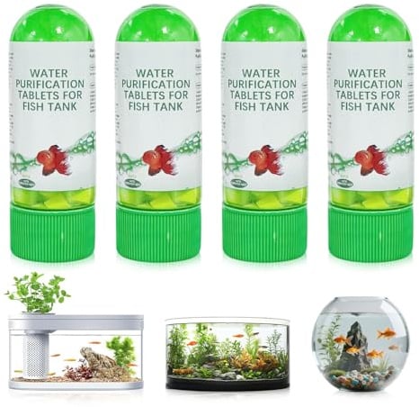 4 Bottles Powerful Aquarium Water Purification Tablets,Fish-Friendly Water Purification Tablets for Fish Tanks,Remove All Kinds of Turbidity,Clear & Clean Fishtank