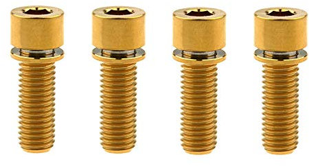 Yaruijia Bullone in titanio M7 x 20 mm, M7 x 25 mm, viti a brugola con rondella per parti della bici, confezione da 4 (M7 x 25 mm, oro)