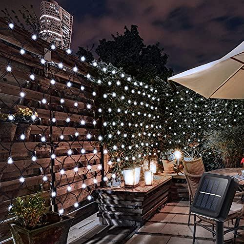 SUAVER Solar LED Lichternetz, Wasserfest 200LEDs Solar Lichterkette,3x2M Outdoor Lichtervorhang,8 Modi Net Mesh Deko Leuchte für Weihnachten Garten Party Hochzeit Schlafzimmer (Weiß)