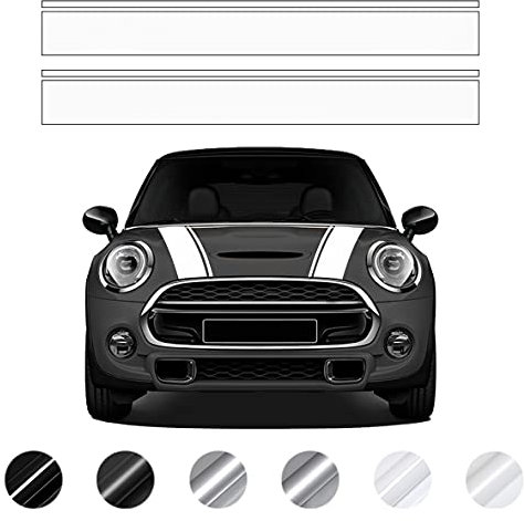 Wraplab Bandes Doubles Capot Autocollantes | Compatible avec Mini Cooper R56 R55 R50 R53 R60 F56 F55 F54 F60 Countryman Clubman (Blanc Brillant)