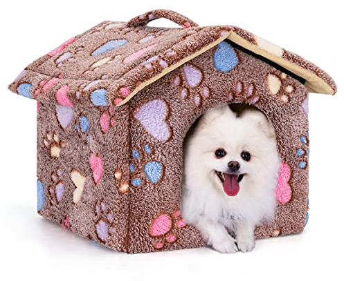 Nobleza Hundehütte für Hunde Katzen, Winterfest Hundehaus 48x45x39cm M, Tragbare Haustier Hundehöhle, Abnehmbar Katzenhaus, Waschbar Schlafplatz, Hundebett mit Abnehmbarem Matratze, Braun