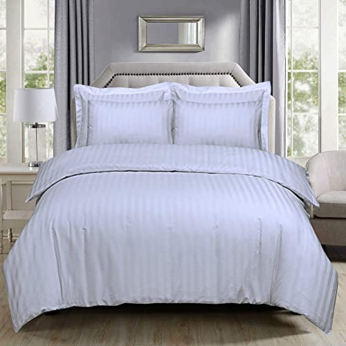 DTEX HOMES Satin Stripes Duvet Cover Set 100% Egyptian Cotton 300 Thread Count Duvet with Pillow Cases Antiallergic Satin Material (Double)