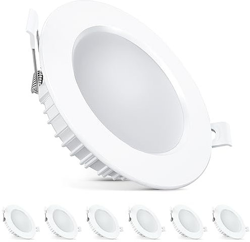 LED Einbaustrahler 230V Flach,Weiß Aluminiumguss LED Spots inkl:5W Neutralweiß Licht 3000K Wasserdicht IP44 6er Set.Decken Öffnung75-95mm,Deckenstrahler Geeignet für Wohnzimmer,Schlafzimmer und Bad