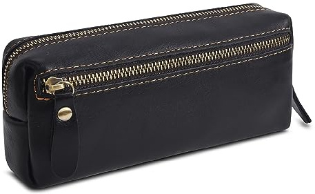 Wonderpool Leder Federmäppchen Stiftetasche Markerhalter für Schreibwaren Make-up Utensilien Organizer mit großer Kapazität und Seitentasche Reißverschluss für Männer und Frauen
