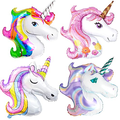 VIEVRE 4 Stück Einhorn Luftballons,Folienballon Einhorn,Einhorn Ballon,Luftballon Einhorn,Einhorn Luftballon,Luftballons Einhorn,Einhorn Luftballons Helium Für Kinder und Ballon Deko Kindergeburtstag