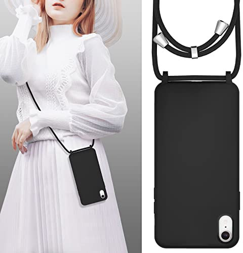 UEEBAI Crossbody Lanyard Phone case for iPhone XR, Silicone Phone Cover Necklace Cord Strap Soft Shockproof Protective Case - Black