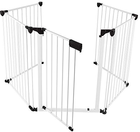 OHMG Schutzgitter für Kamin, Sicherheitsgitter für Kinder, ausziehbar, Schutzgitter aus Metall, faltbar, für Haustiere/Treppe/Kamin, Weiß