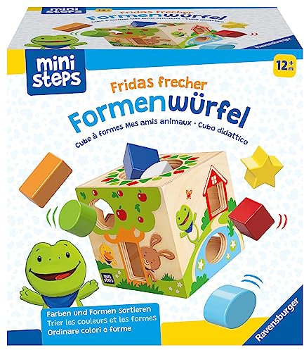 Ravensburger ministeps 4581 Fridas frecher Formen-Würfel, Klassisches Formensortierspiel aus Holz, Baby-Spielzeug ab 1 Jahr
