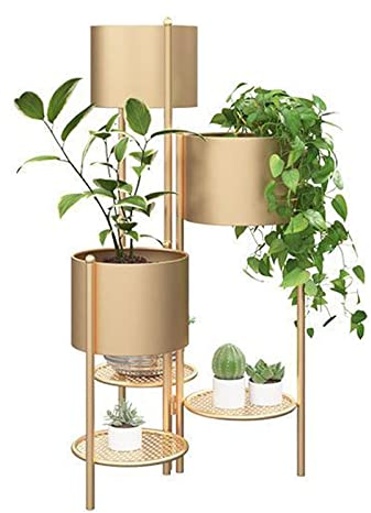 Pflanzenständer Metall 6 Etagen, Drehbares Design Blumenständer Dekorativer Pflanzenregal Blumentopf Ständer Pflanzenregal Blumentreppe für Innen Außen Zuhause Balkon,Gold