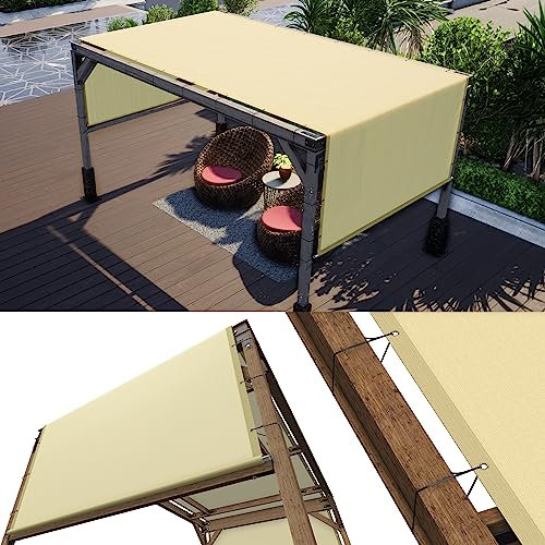ColourTree 12' W x 12' L Beige Pergola Sun Shade Canopy Replacement Cover, Commercial Grade 260 GSM Cloth for Outdoor Patio, Includes Stainless Steel Weighted Rods (We Make Custom Size)
